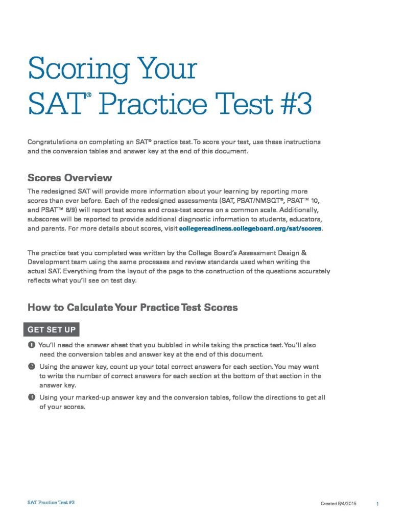 Sat Practice Test 3 Scoring